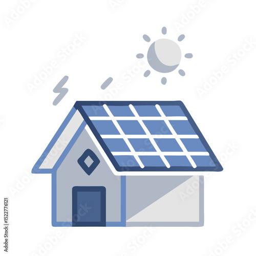Solar-powered house with solar panels under the sun in a simple design  