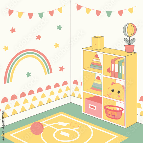 Colorful children's playroom with decorative elements and toys  