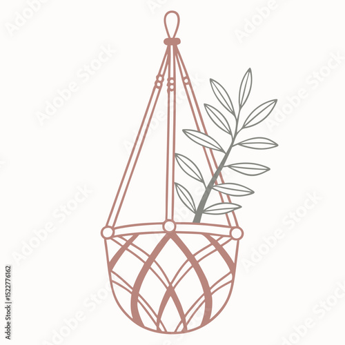 Hanging planter with leaves in minimalist design  
