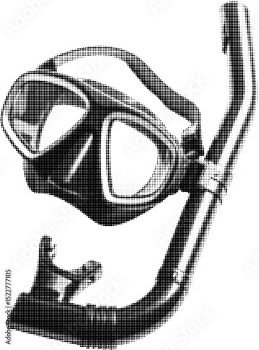 Monochrome Halftone Snorkel Mask – Vector Illustration of Diving Goggles with Breathing Tube