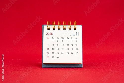 Wallpaper Mural June Mini calendar for 2026 year on red background. Torontodigital.ca