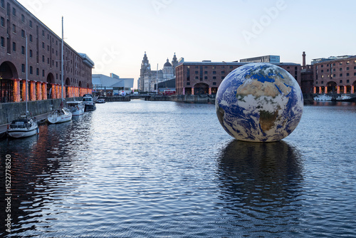фотографія Liverpool, united kingdom May, 16, 2023  Floating earth in Albert Dock for Eurov