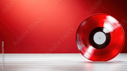 A striking red vinyl record rests elegantly on a surface, showcasing a captivating visual connection between music, art, and nostalgia in a minimalist composition.