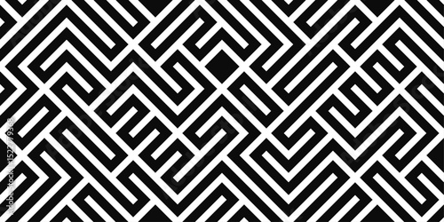 Repeating black and white labyrinth pattern