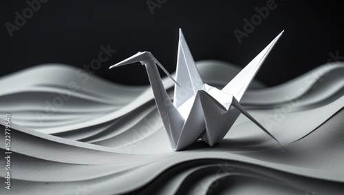 Folded crane on textured waves