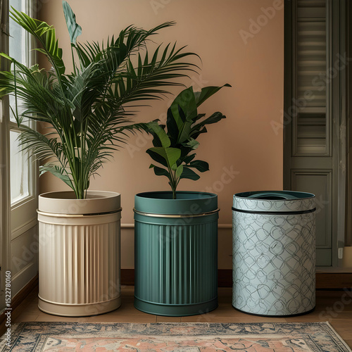 Trashcans in three different designs