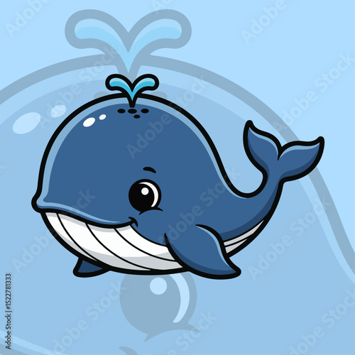 Charming cartoon whale with big eyes and playful splash full of joyful energy