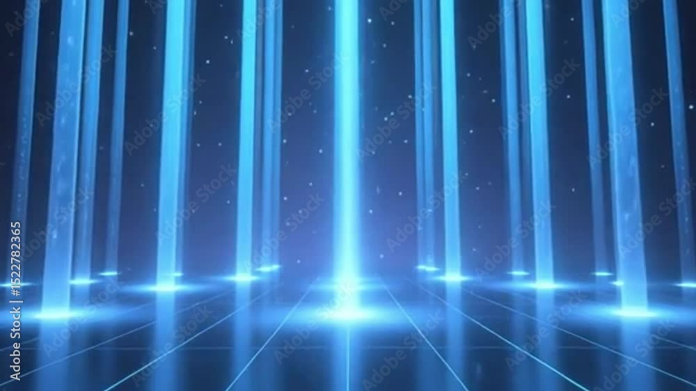 Abstract blue futuristic tunnel with digital data lines and glowing light effects