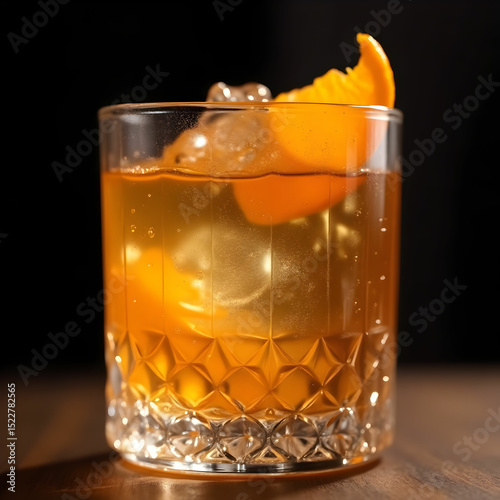 Close up of crystal viski glass with alcohol cockt
