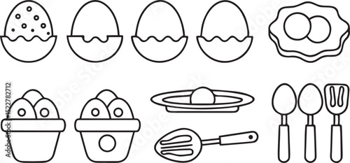 Egg and Poultry Line Art Icon Set – Editable Black Stroke Vector Icons for Farm and Food