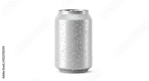 Silver Aluminum Can Isolated on White Background with Condensation for Refreshment