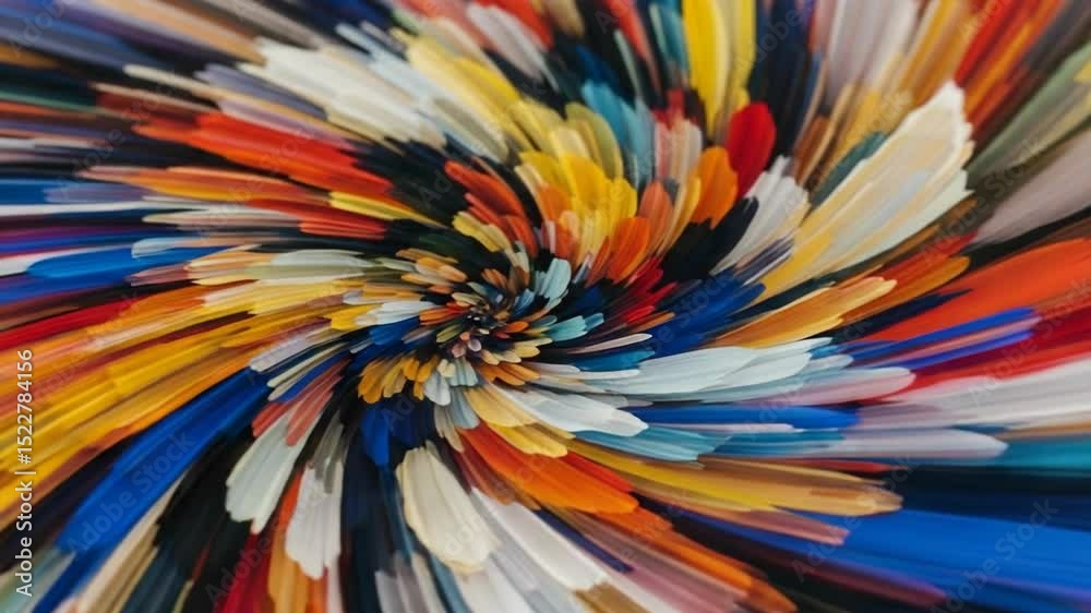 Colorful spiral pattern of art supplies creating dynamic texture  