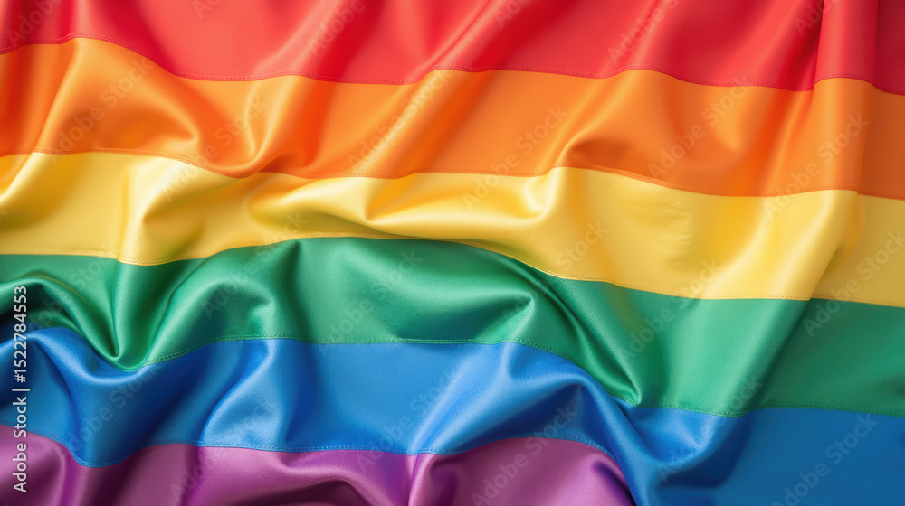 Fototapeta premium Vibrant rainbow flag with smooth flowing fabric showcasing bright colors of red orange yellow green blue and purple symbolizing diversity
