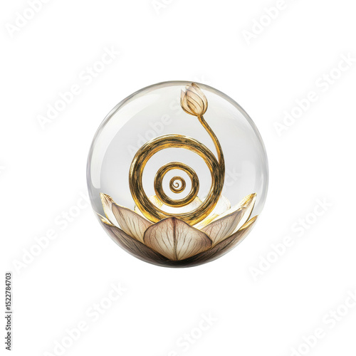 Golden Spiral Lotus in Glass Orb - Serenity and Growth Symbol