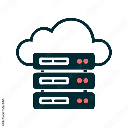 Cloud storage servers with three stacked units and cloud icon  