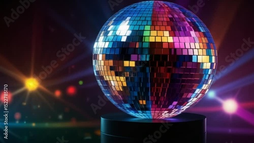 Colorful disco ball in a dark environment