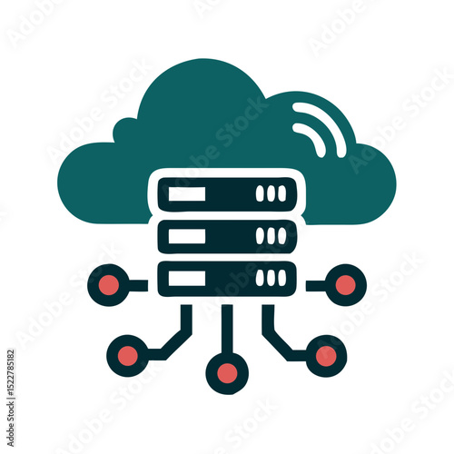 Cloud storage icon with connected servers and network lines  