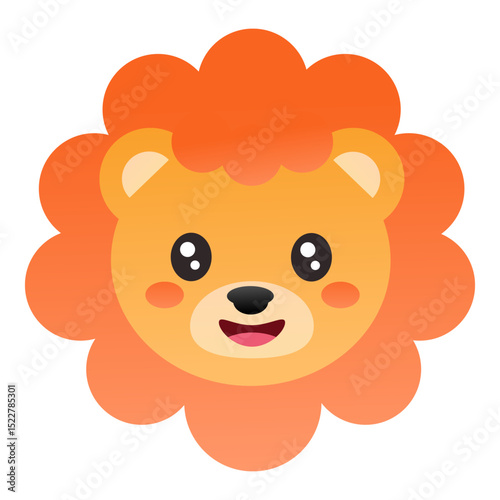 Cute cartoon baby lion head with a friendly smile. Adorable animal character illustration, great for children's designs or icons.