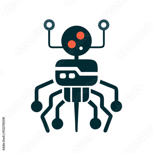 Micro robot with antennas and legs in flat design style  
