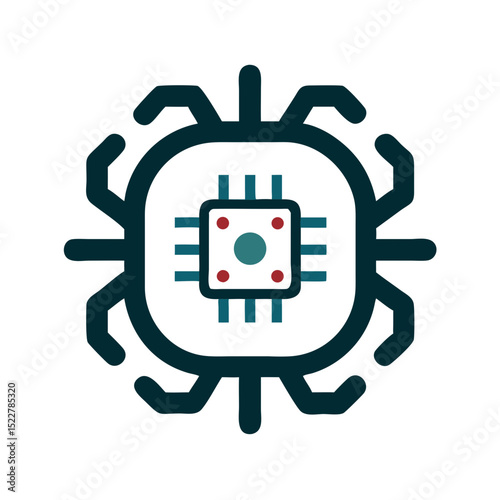 Computer chip illustration with integrated circuit design in modern style  