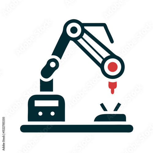 Robotic arm operating a machine component in industrial setting  