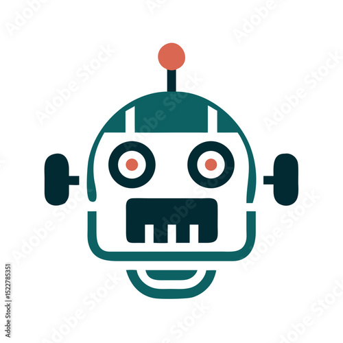 Cartoon robot face illustration with a cheerful expression  