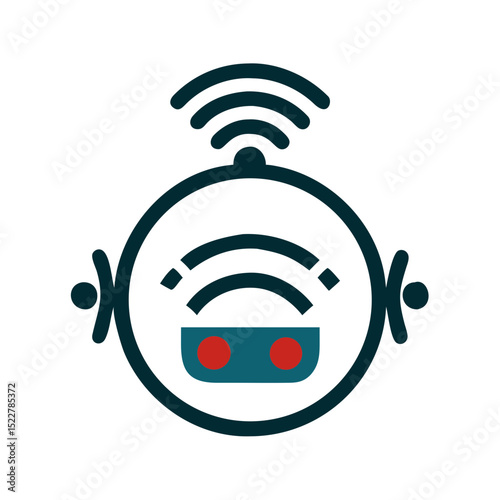 Robot vacuum cleaner icon with wireless signals and buttons  