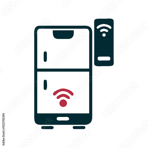 Smart fridge illustration with Wi-Fi connection symbol displayed