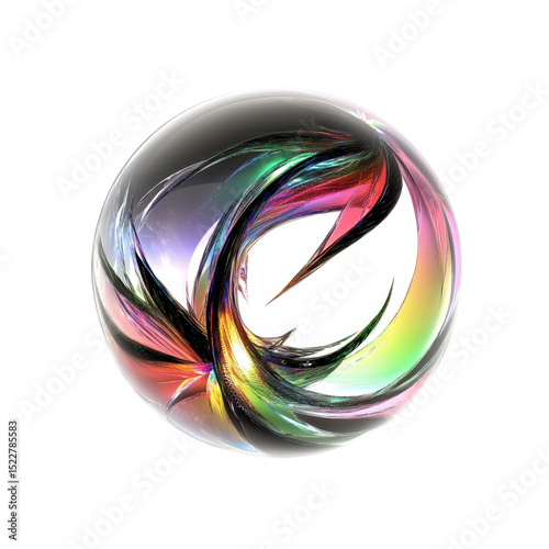 Abstract Colorful Sphere Swirling Energy and Light within a Glass Orb