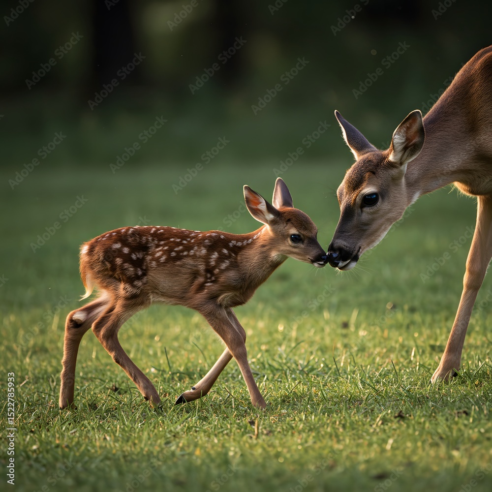 Fototapeta premium Mother's Love: Deer and Fawn