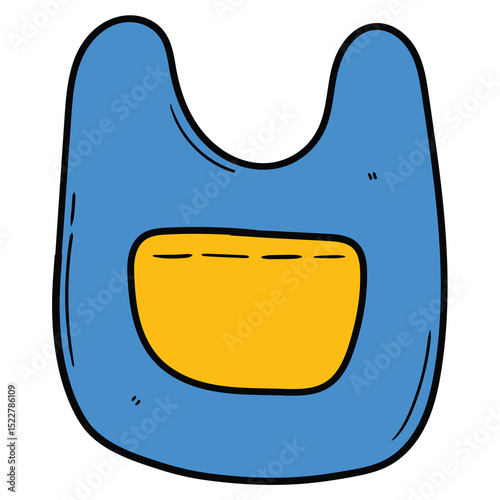 Hand drawn cartoon blue baby bib on white background.