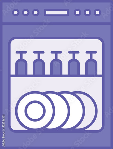 Colored Dishwasher Icon. Vector Illustration. Electromechanical Installation for Automatic Dish Washing. Household Appliances Concept