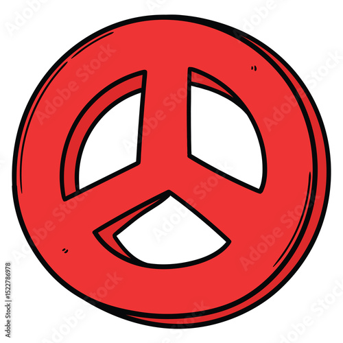 Hand drawn cartoon red peace symbol on white background.