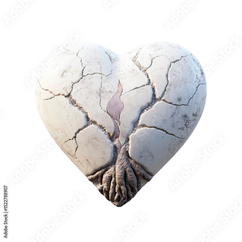Cracked Heart with Tree Roots - Symbol of Resilience and Healing