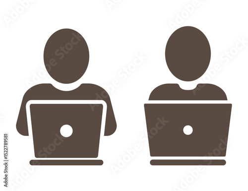 Online work simple icons set isolated on transparent background. Human is sitting with laptop solid icons. Work from home, laptop user icon vector illustration.