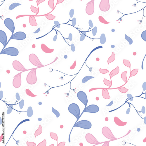 seamless pattern with pink and blue leaves