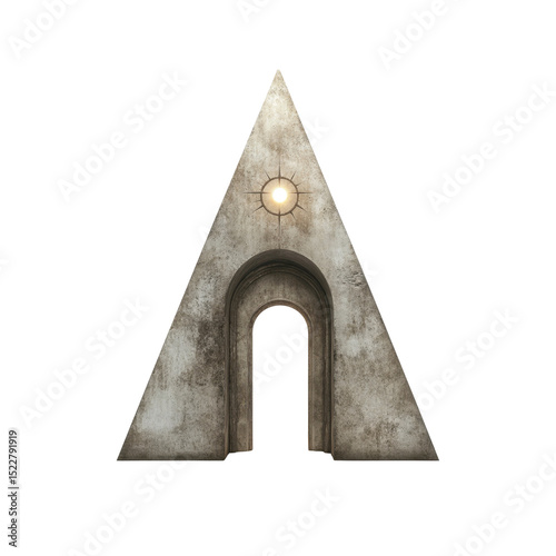 Triangular Stone Gateway with Glowing Sun Symbol
