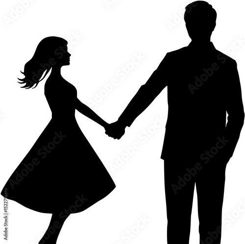 Silhouette of a Couple Holding Hands in Love