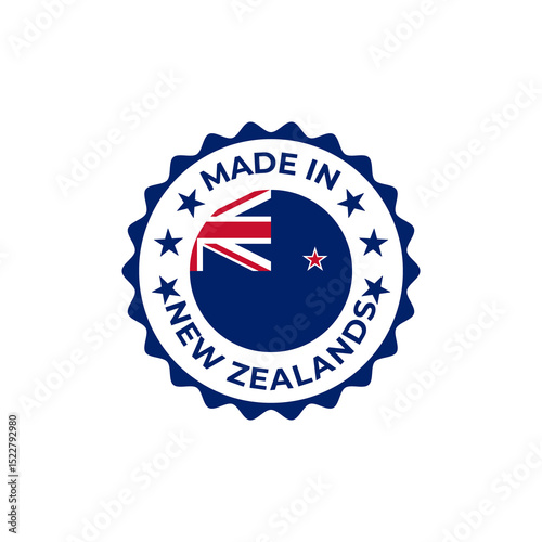 Made in New Zealand transparent label with flag and badge design