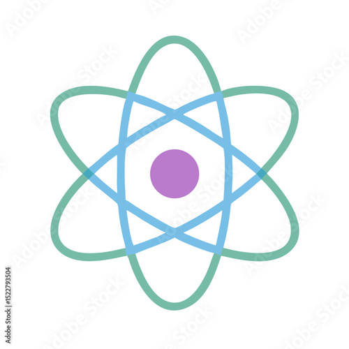 Abstract atom illustration with colorful rings and central nucleus  