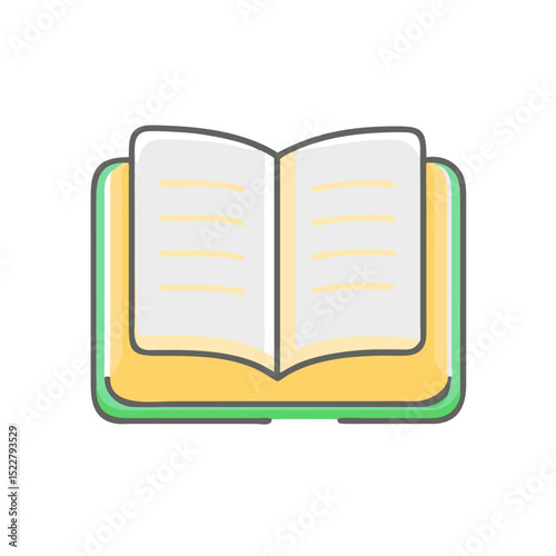 Open book with blank pages and colored cover design  