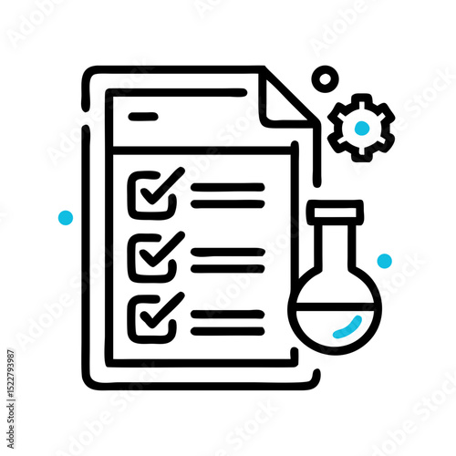 Laboratory checklist with checklist paper and test tube in outline design  