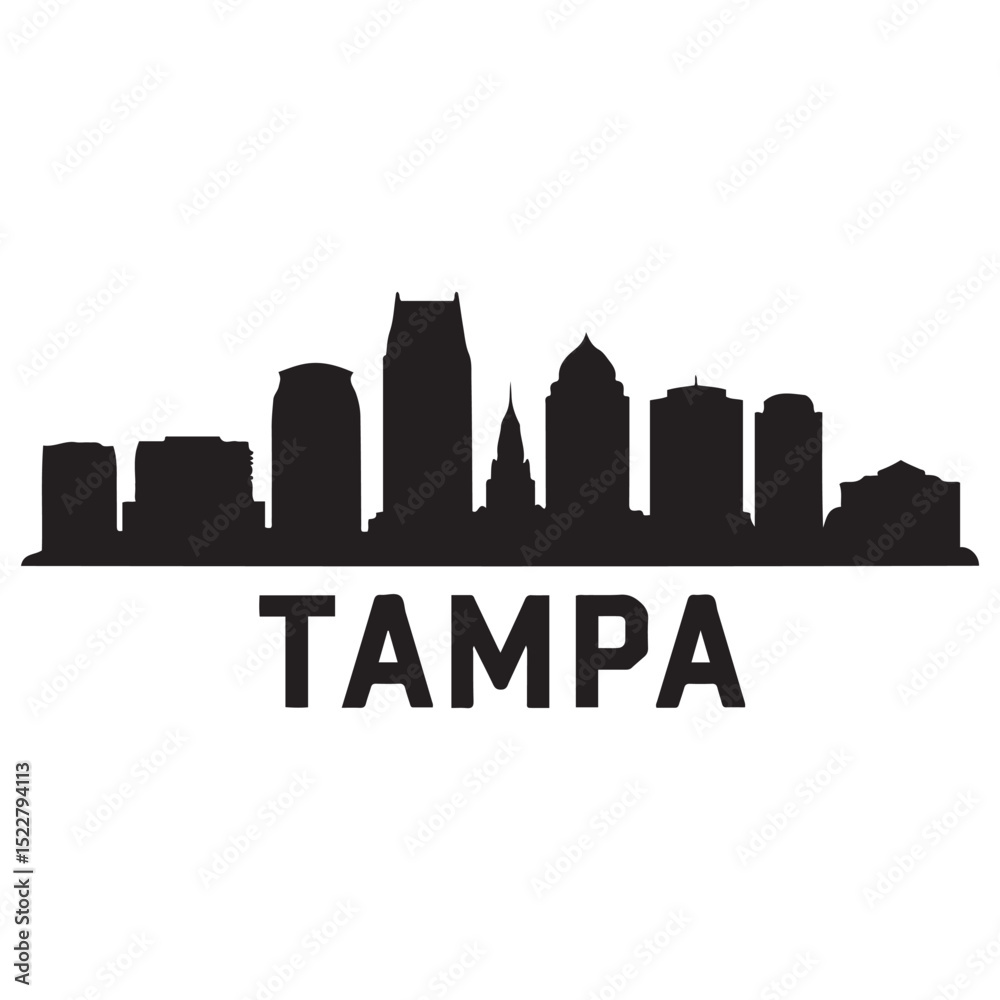 Fototapeta premium Vector Tampa skyline. Travel Tampa famous landmarks. Business and tourism concept for presentation, banner, web site. Vector black silhouette. with white background