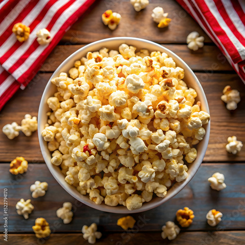 top view of fresh popcorn for movie night
