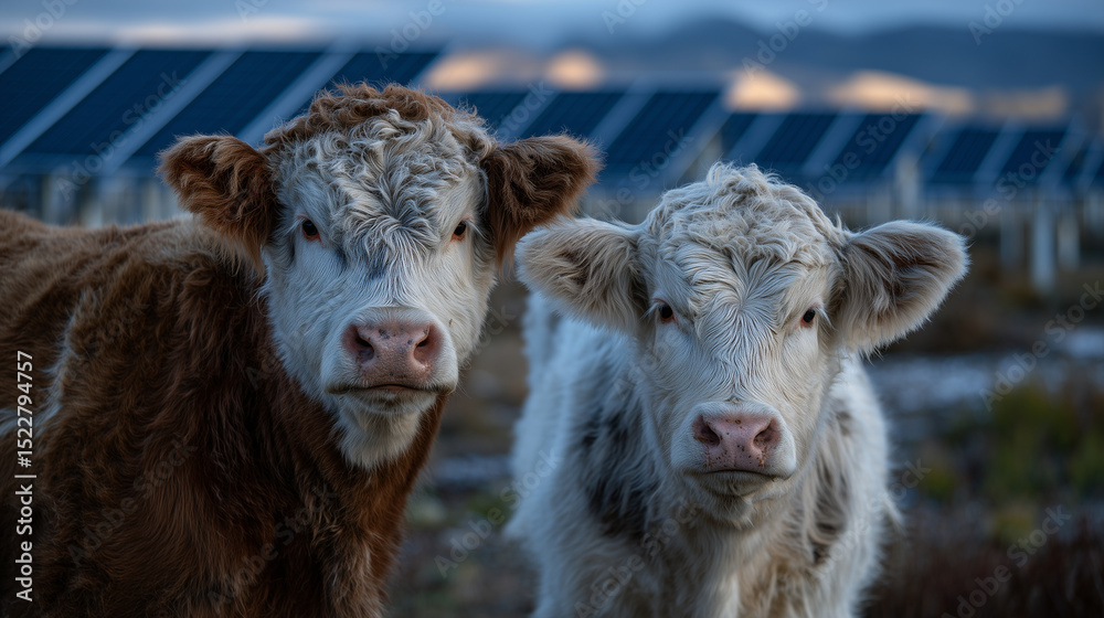 Fototapeta premium Idyllic farm scene where livestock and solar energy coexist
