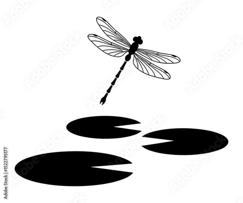 Dragonfly silhouette vector on a white background, showcasing delicate wings and body shape in a minimalist black and white design.

