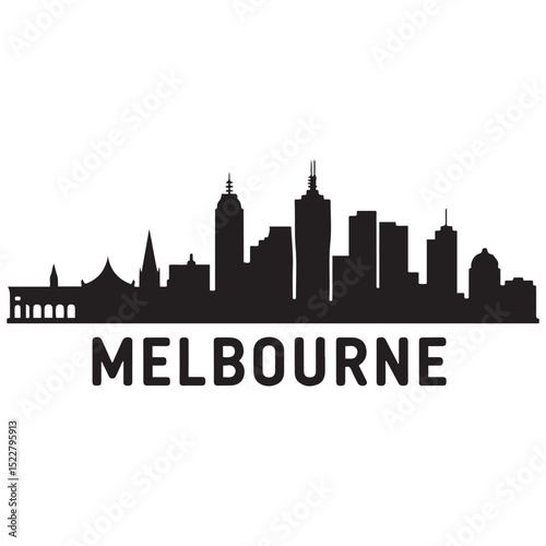 Melbourne skyline horizontal banner. Melbourne, Australia. Vector template for your design. Vector black silhouette. with white background