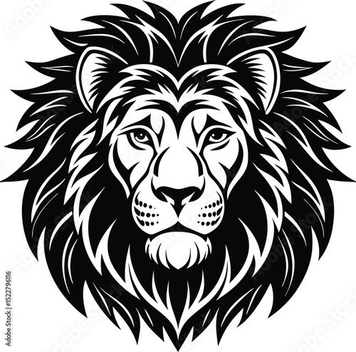 Black and White Lion Head Vector Illustration