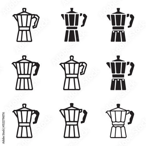 Coffee Maker Icon Set Collection. Collection of Vector Moka Pot Illustrations
