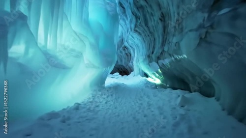 Explore a Stunning Glacial Ice Cave with Glowing Walls and Icy Formations A Breathtaking Winter Wonderland Scene